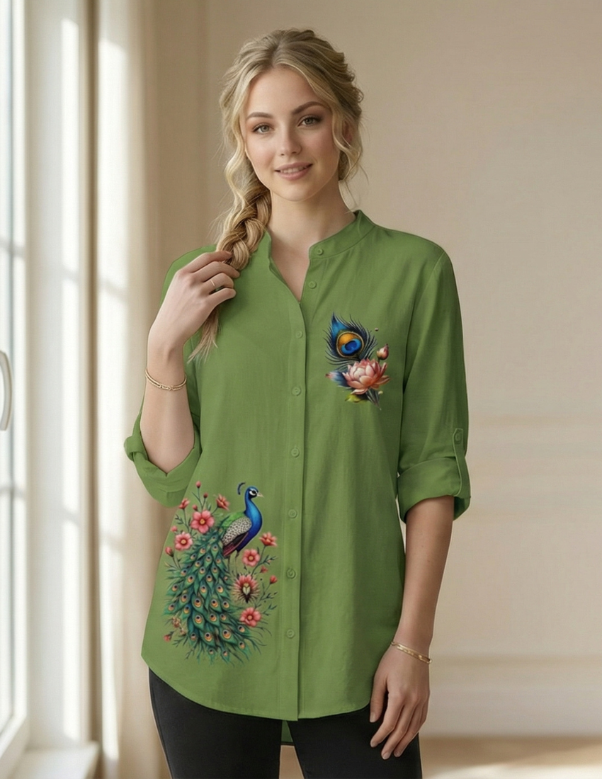 Green Peacock Printed Top