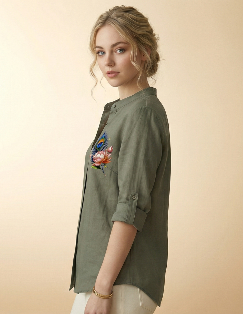 Grey Peacock & Lotus Printed Top