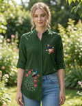 Elegant Emerald Peacock Floral Print Top