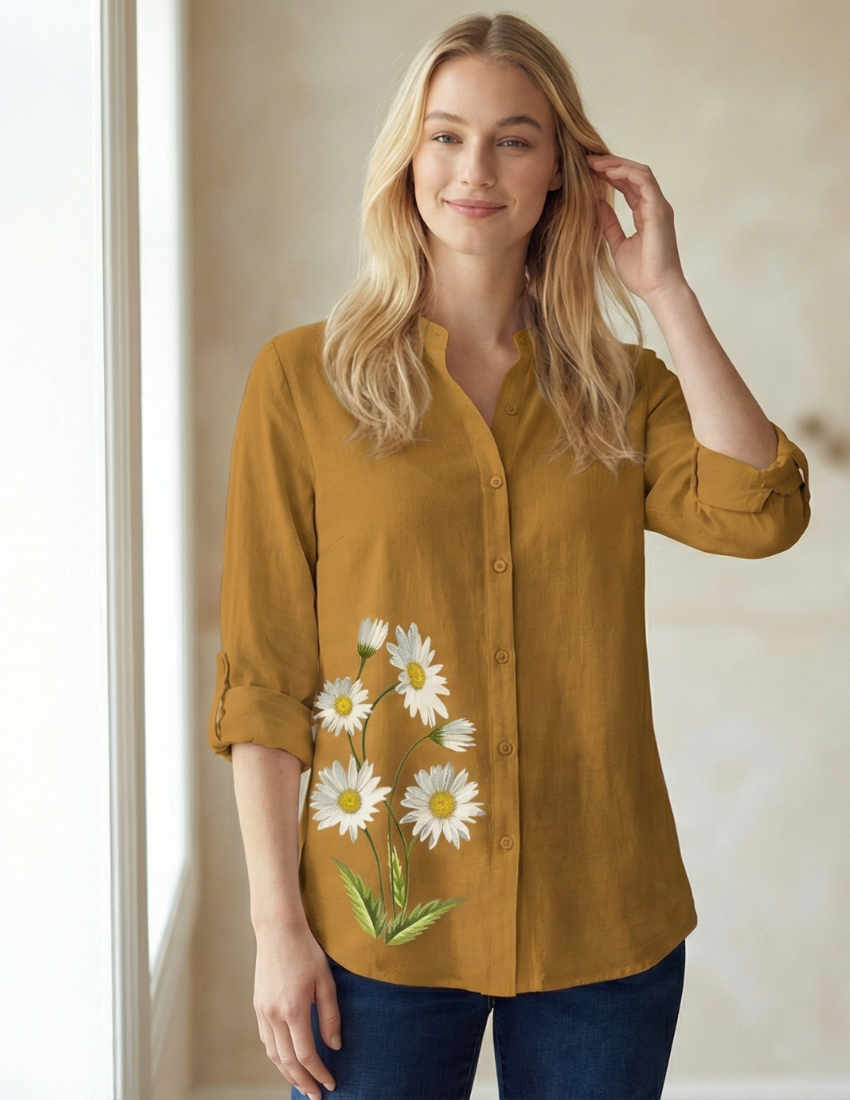 Casual Daisy Printed Top - Mustard Yellow