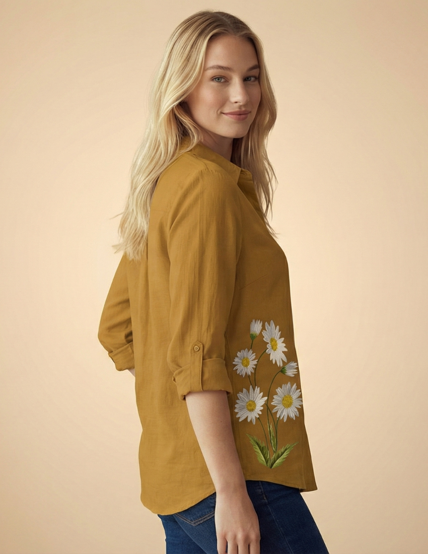 Casual Daisy Printed Top - Mustard Yellow