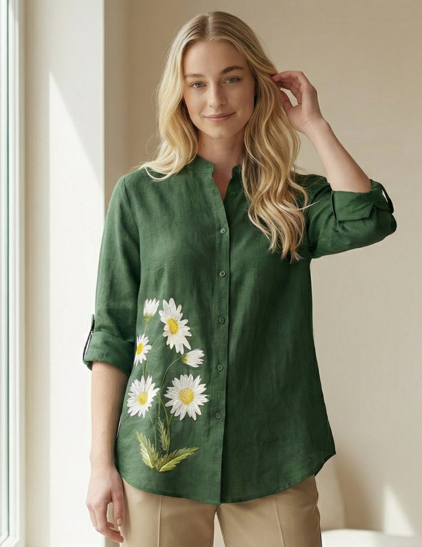 Classic Forest Green Daisy Printed Women’s Top