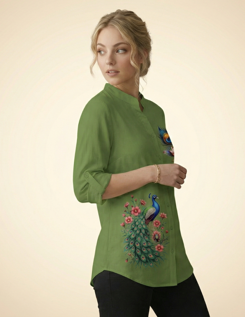 Green Peacock Printed Top