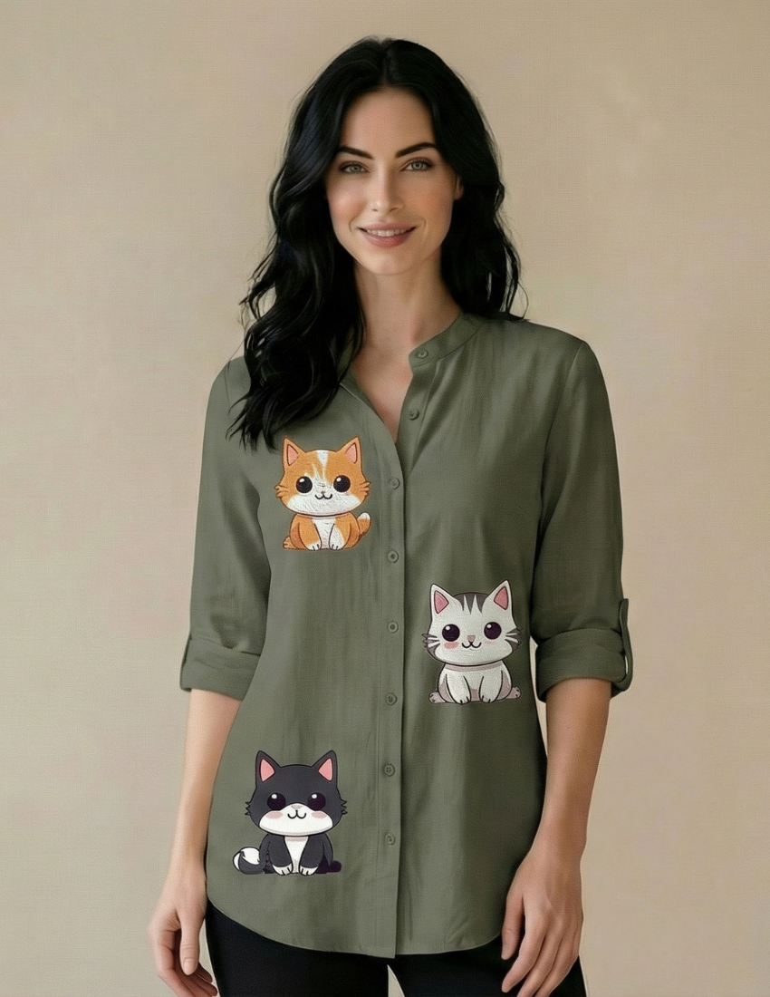 Grey Kitty Charm Printed Cute Top