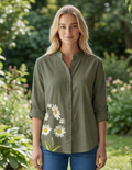 Women’s Comfortable Daisy Print Top - Stone Grey