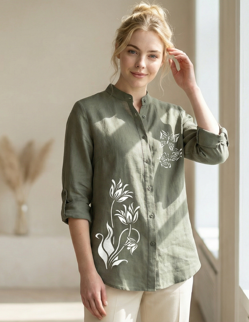 Elegant Dual Print Top - Smoky Grey