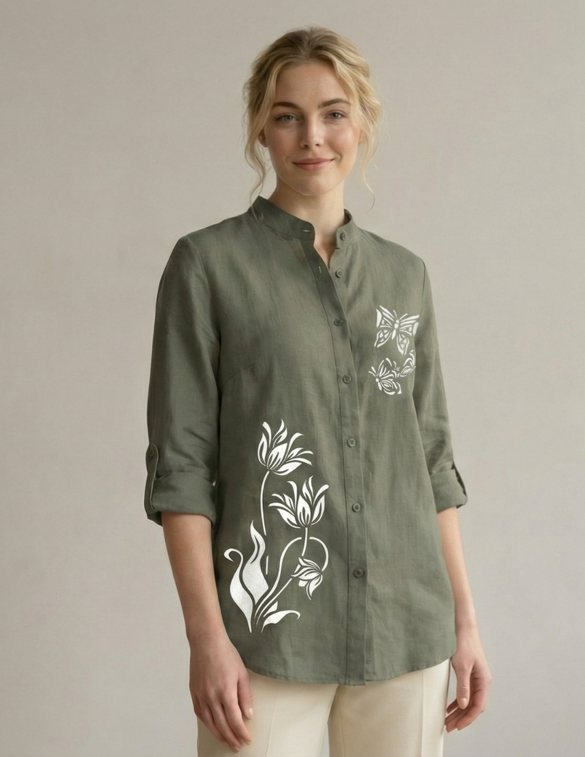 Elegant Dual Print Top - Smoky Grey