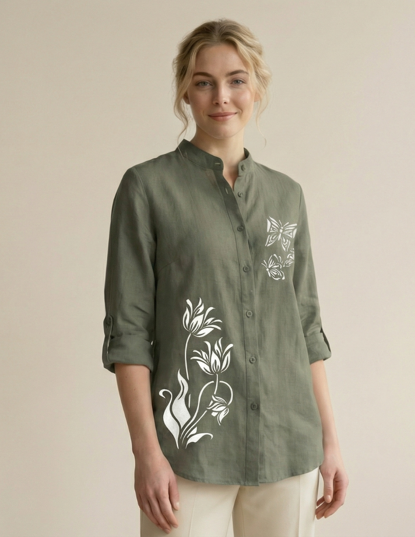 Elegant Dual Print Top - Smoky Grey