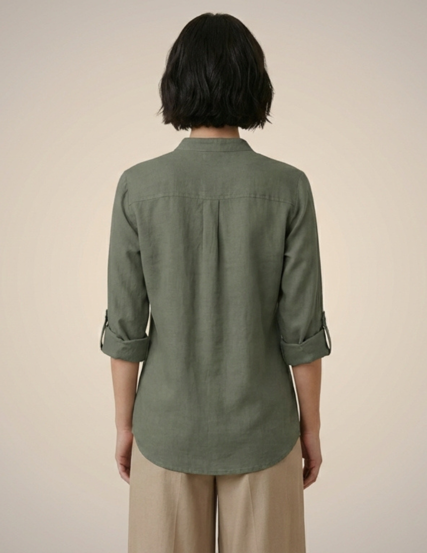 Rose Vine Printed Grey Button-Down Top