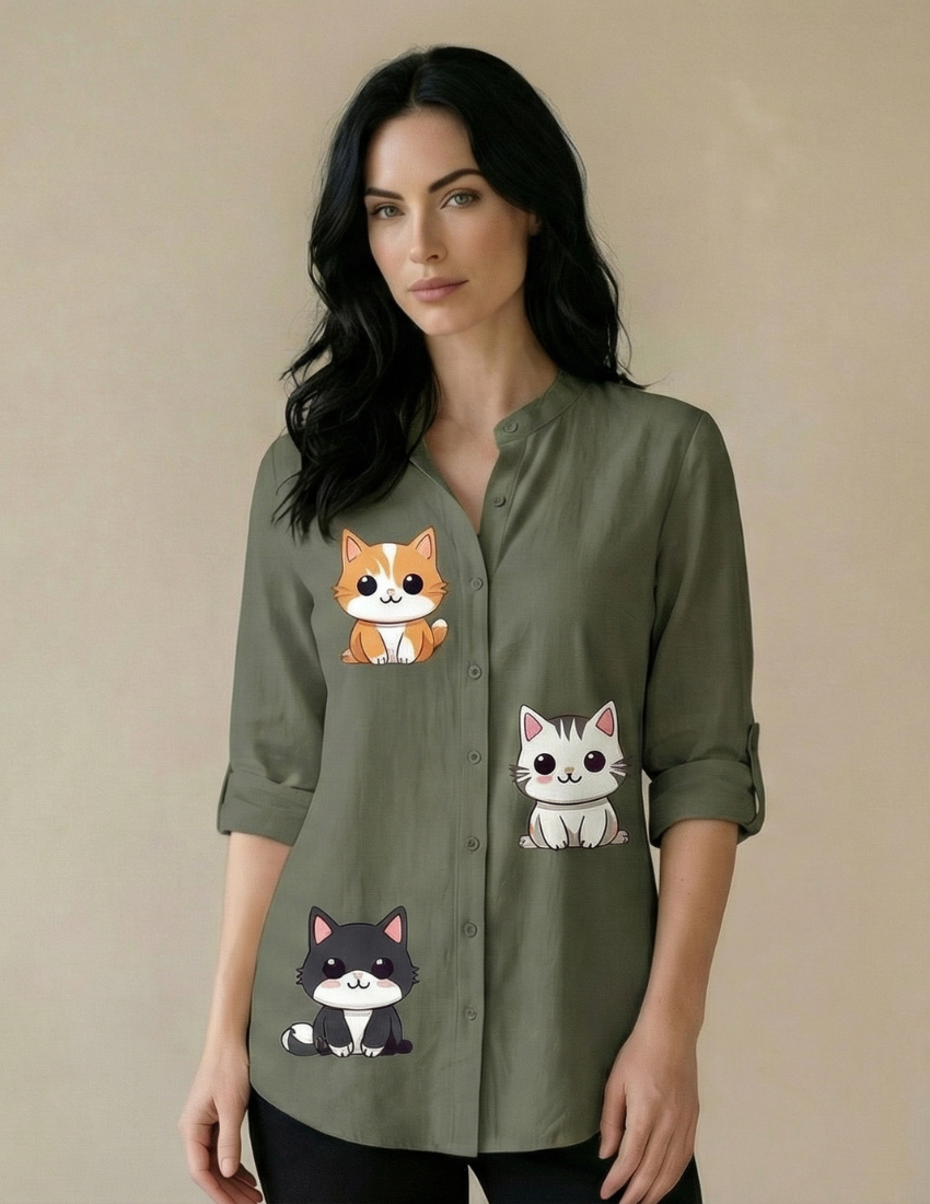 Grey Kitty Charm Printed Cute Top