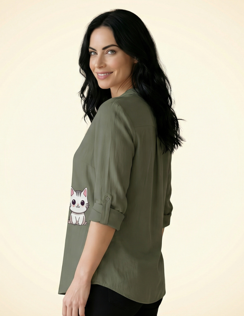 Grey Kitty Charm Printed Cute Top