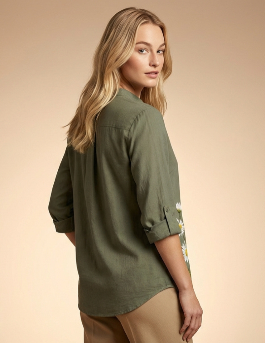 Women’s Comfortable Daisy Print Top - Stone Grey