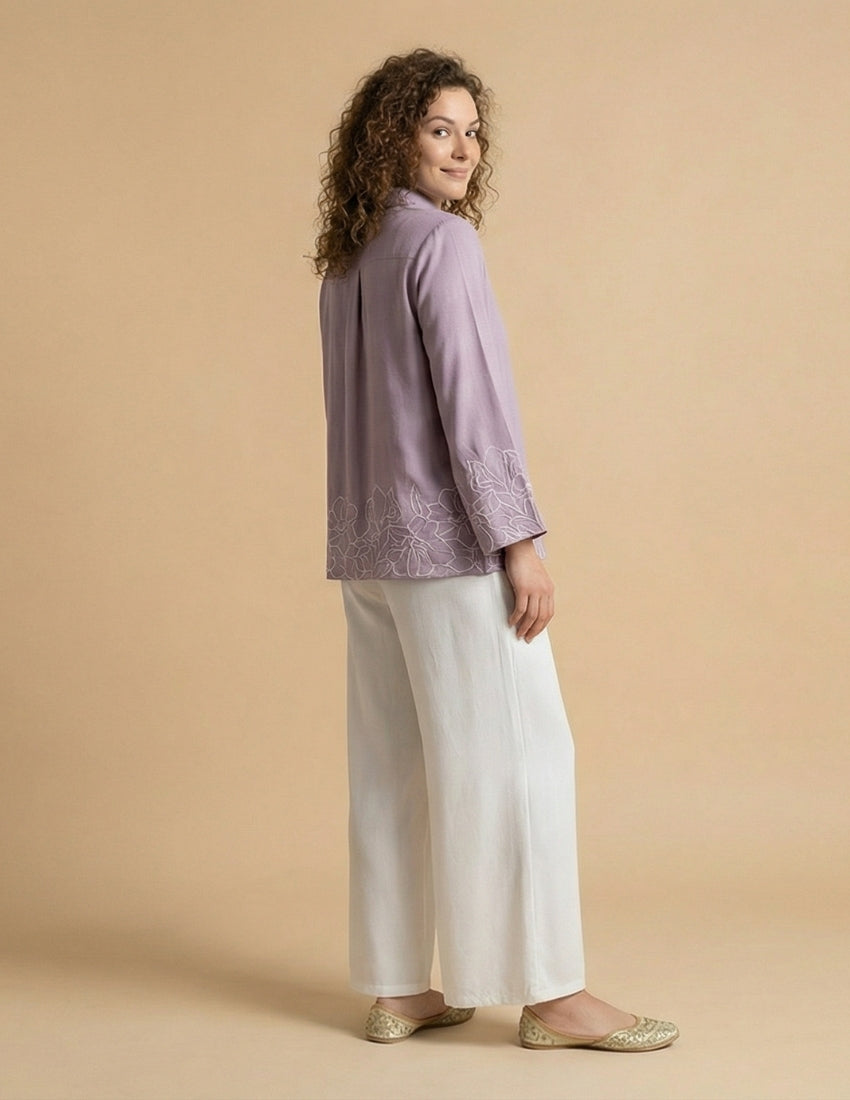Pastel Lavender Shirt and White Pant Set