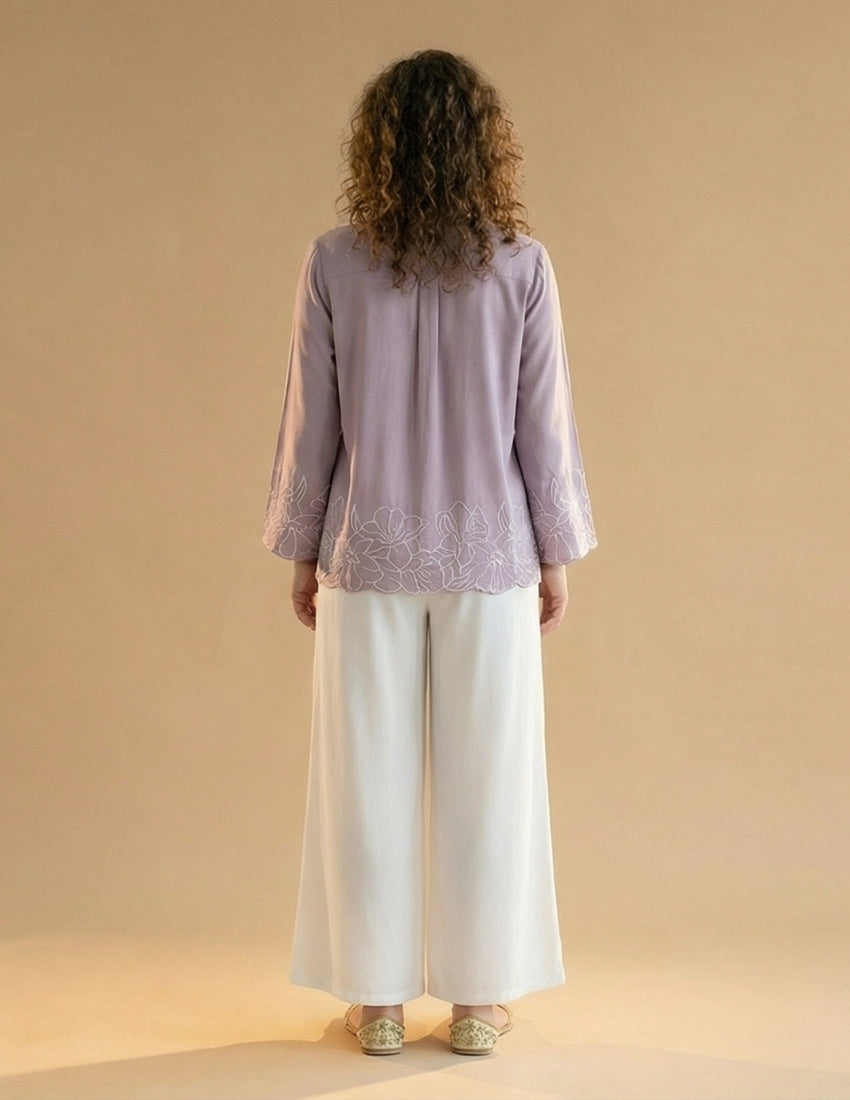 Pastel Lavender Shirt and White Pant Set