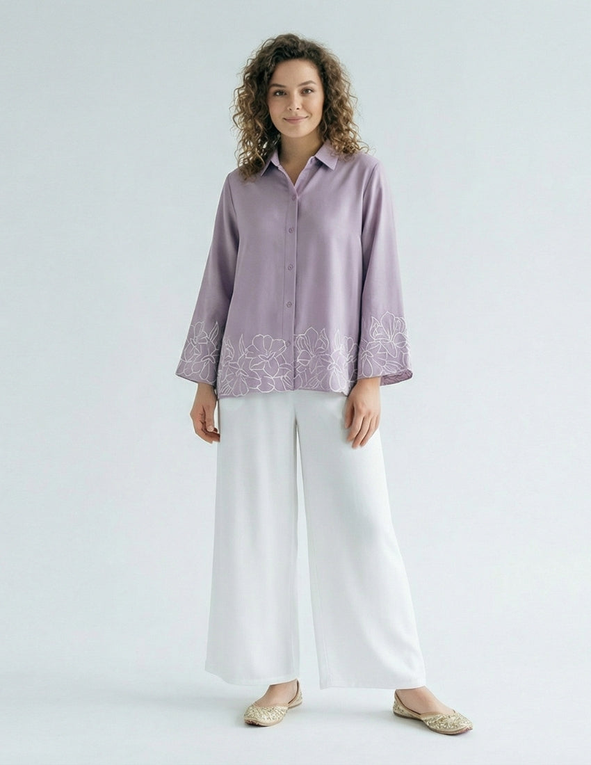 Pastel Lavender Shirt and White Pant Set
