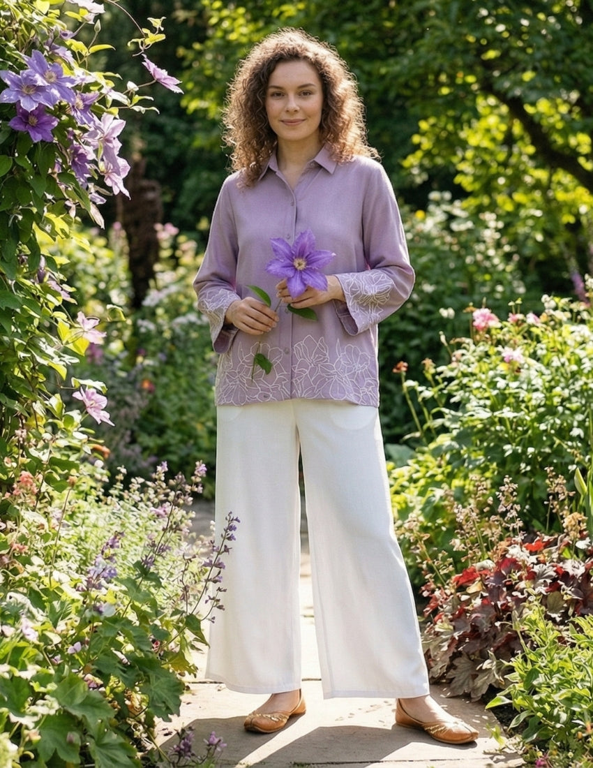 Pastel Lavender Shirt and White Pant Set