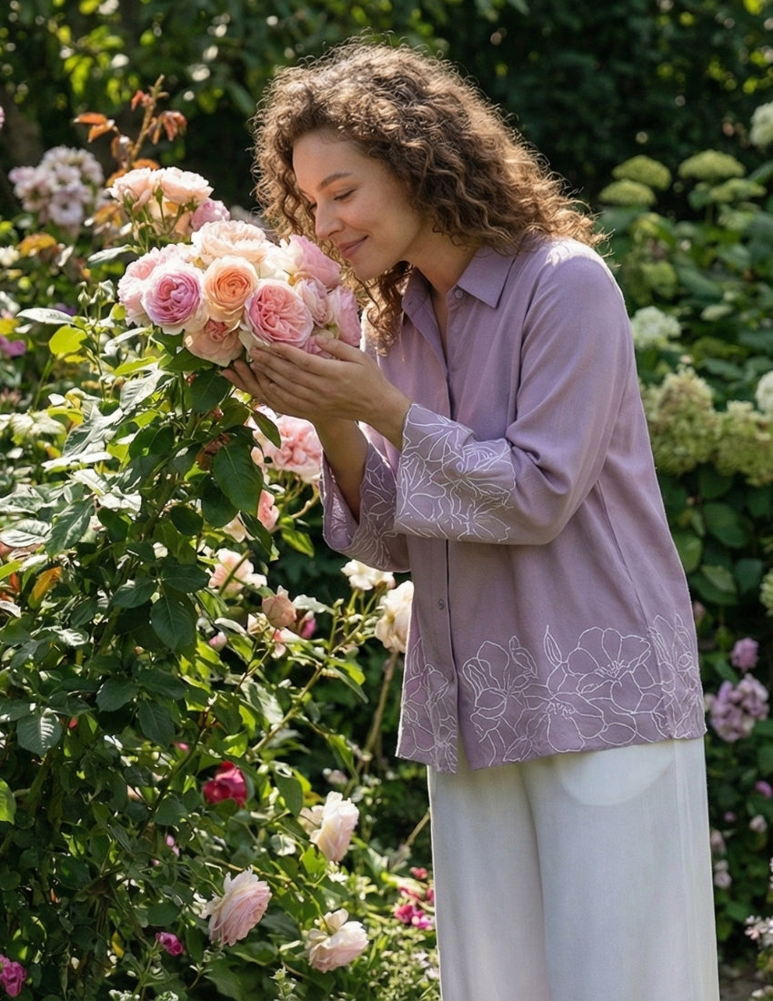 Pastel Lavender Shirt and White Pant Set