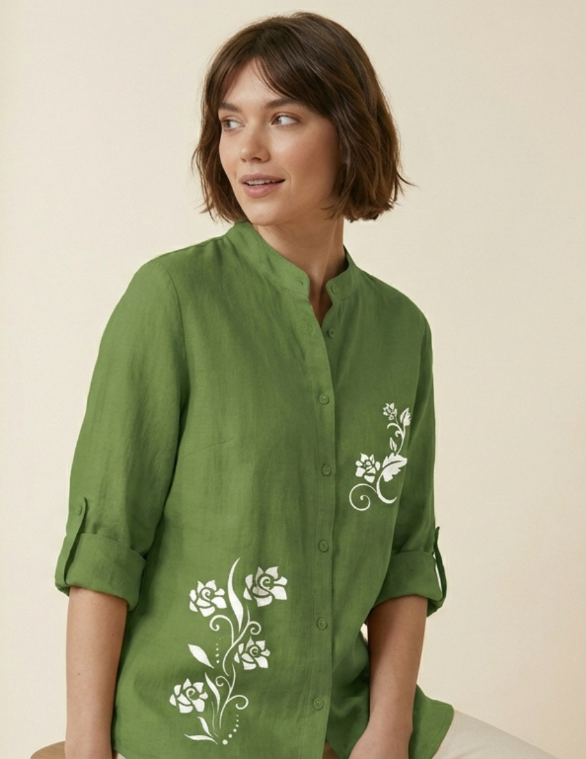 Spring Green Floral Printed Western Top