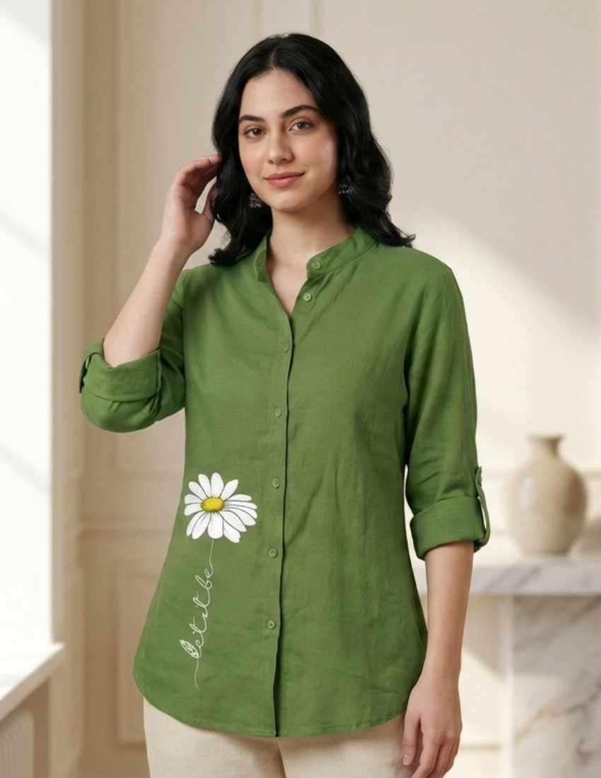 Green Daisy Printed Western Long Top