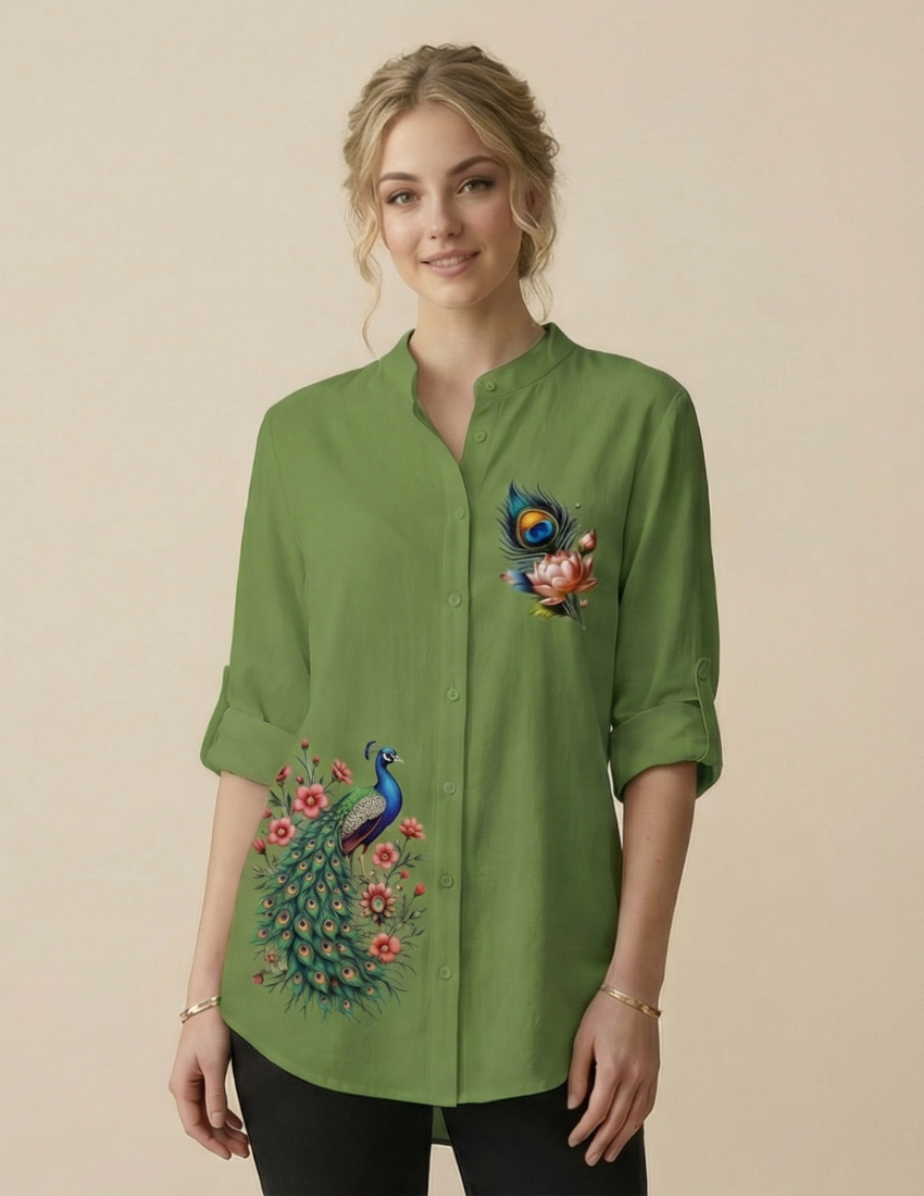 Green Peacock Printed Top