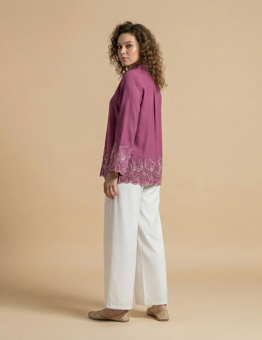 Magenta Pink Shirt and White Pant Set