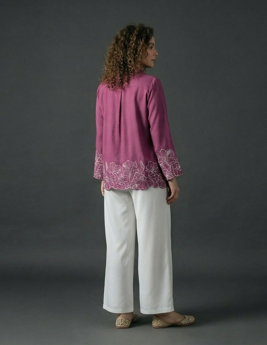 Magenta Pink Shirt and White Pant Set
