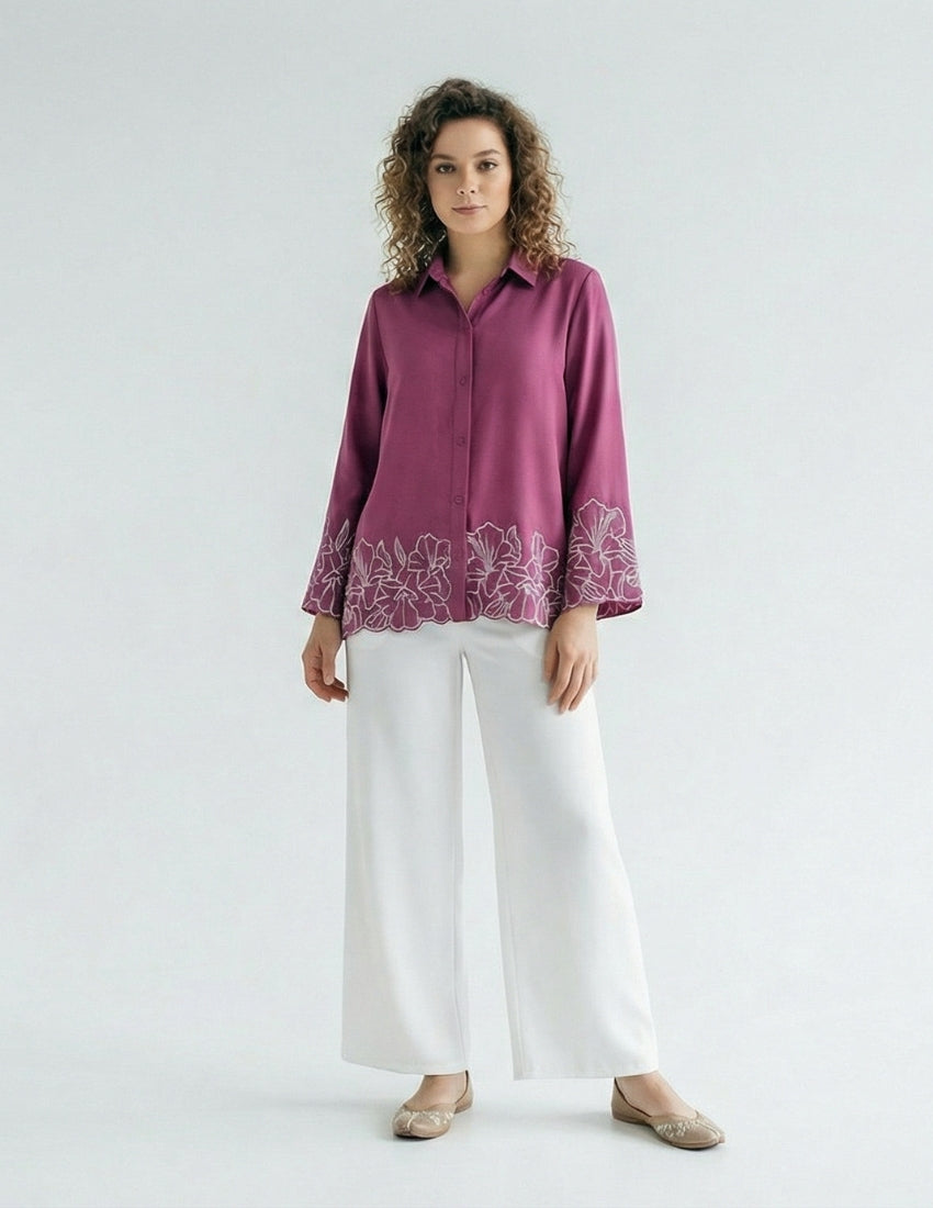 Magenta Pink Shirt and White Pant Set