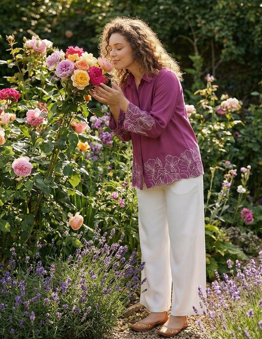 Magenta Pink Shirt and White Pant Set