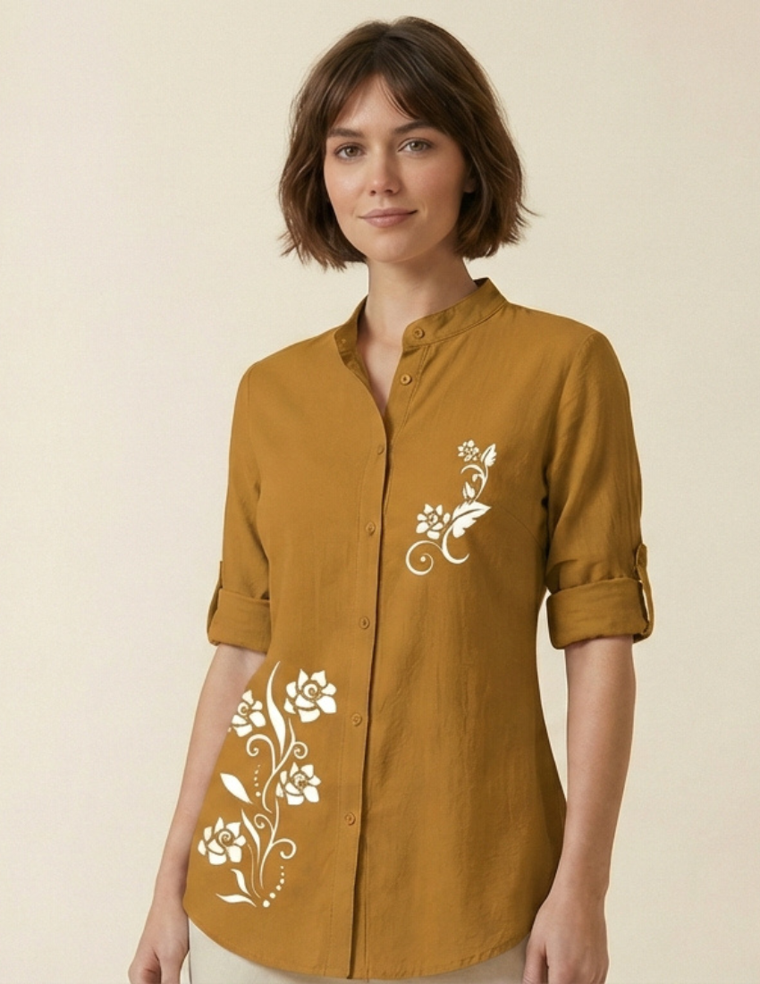 Mustard Yellow Rose Vine Floral Printed Top