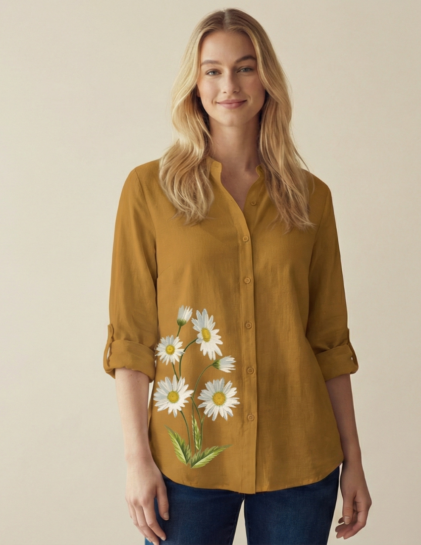 Casual Daisy Printed Top - Mustard Yellow