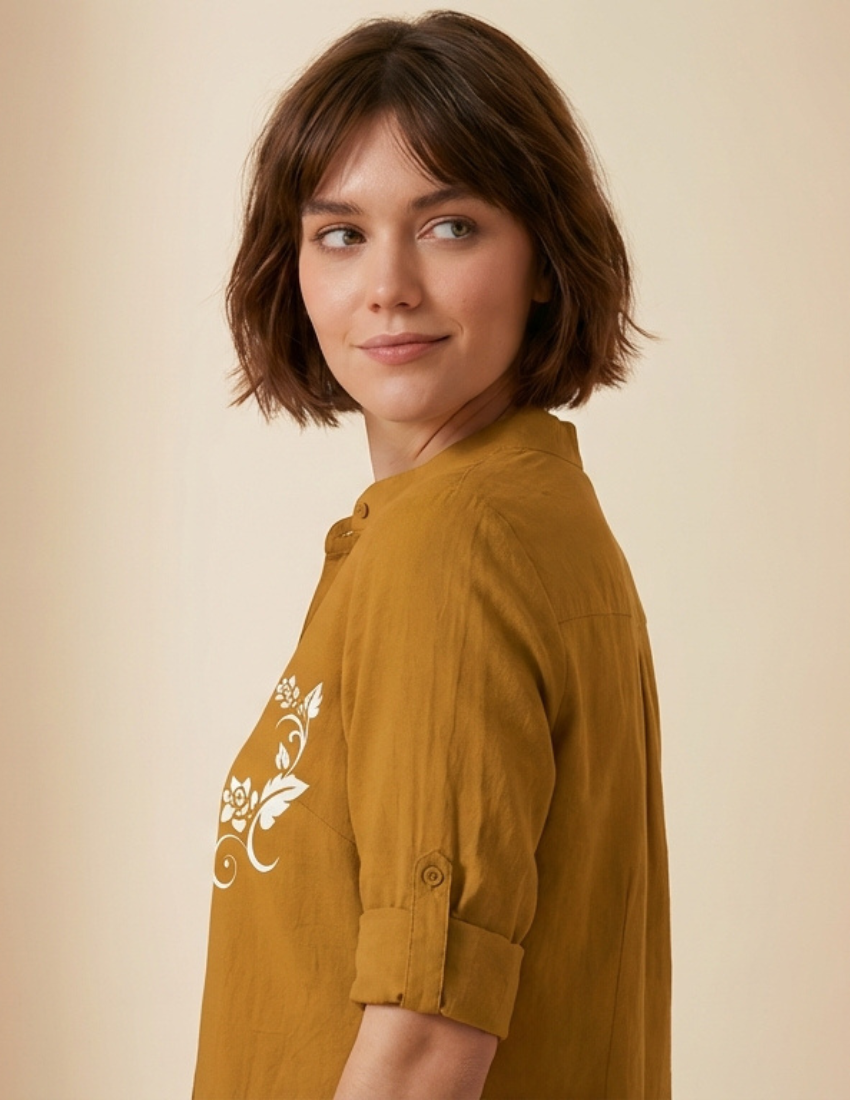 Mustard Yellow Rose Vine Floral Printed Top