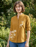 Mustard Yellow Rose Vine Floral Printed Top