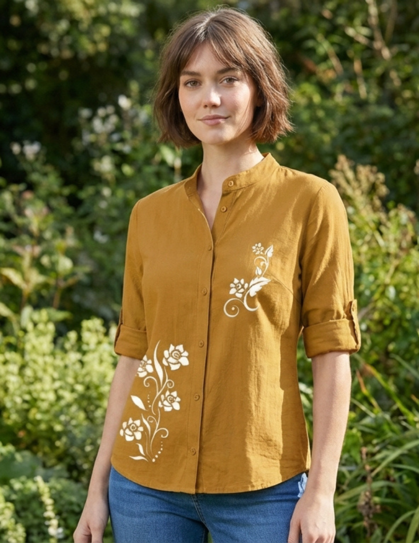 Mustard Yellow Rose Vine Floral Printed Top