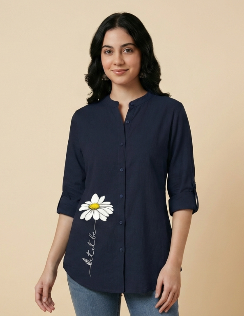 Blue Daisy Printed Long Top