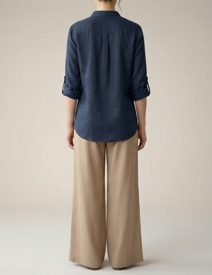 Moonlit Petals Navy Blue Casual Top