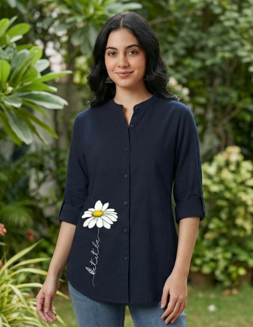 Blue Daisy Printed Long Top