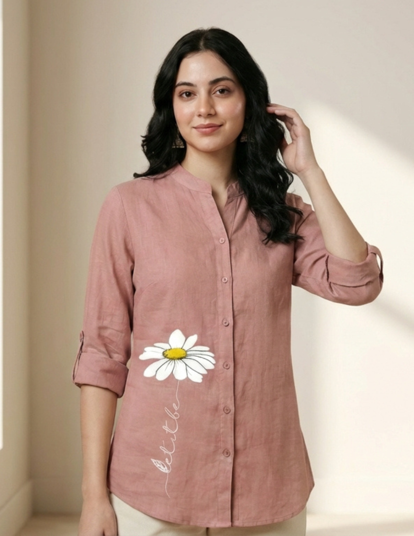 Trendy Peach Daisy Placement Top