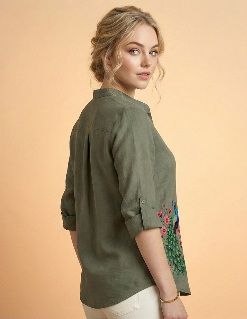 Grey Peacock & Lotus Printed Top