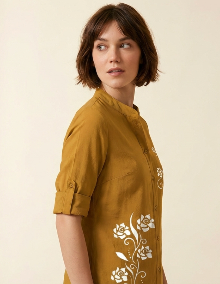 Mustard Yellow Rose Vine Floral Printed Top