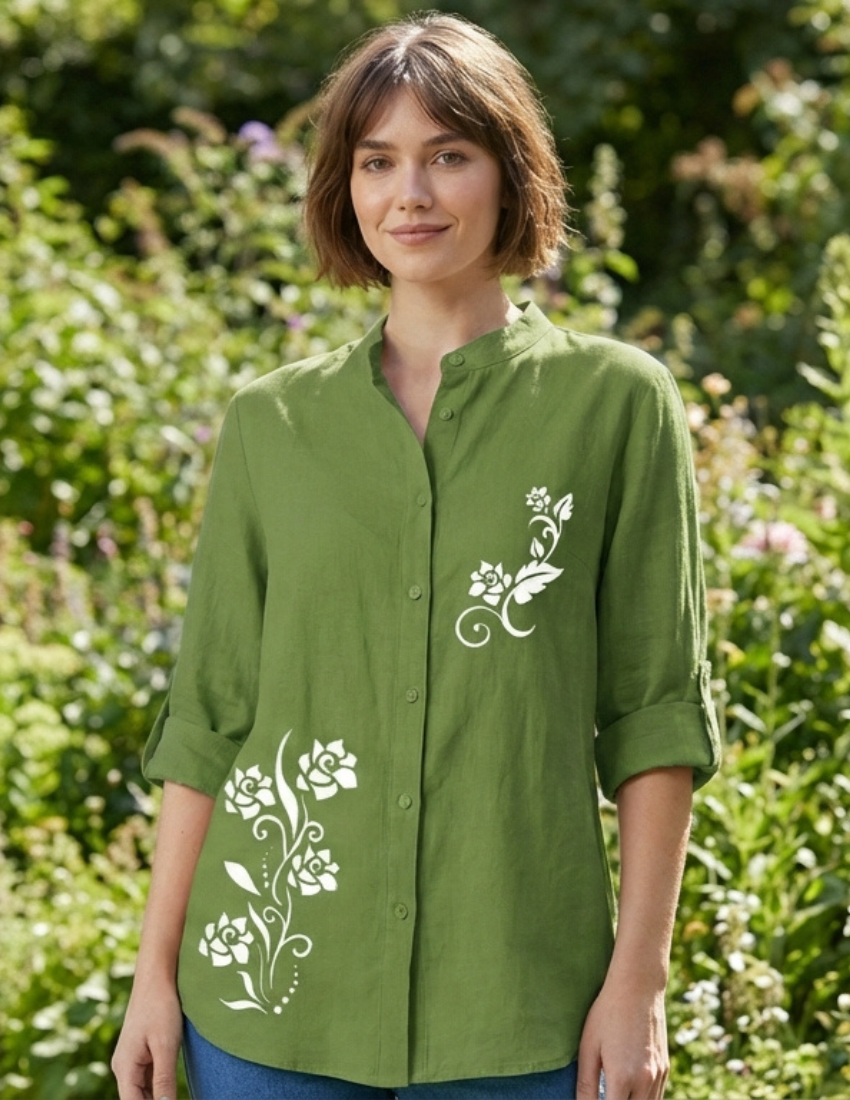 Spring Green Floral Printed Western Top