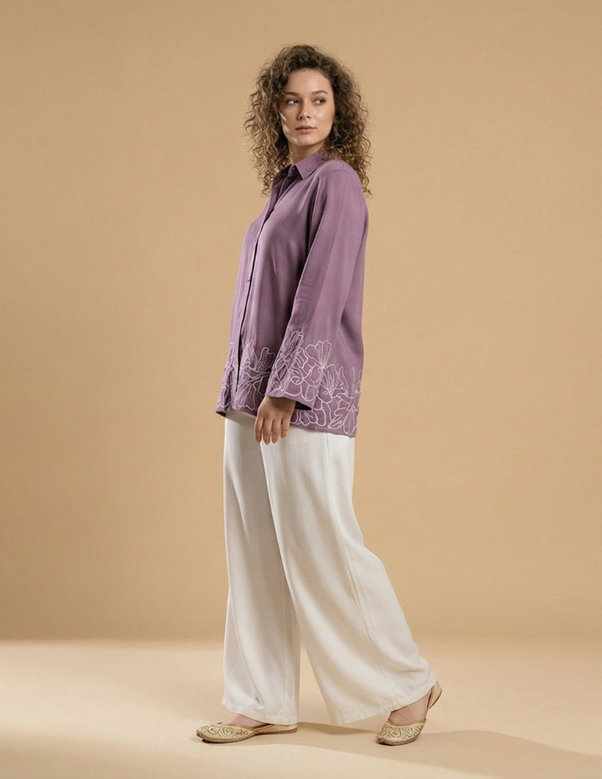 Mauve Purple Shirt and White Pant