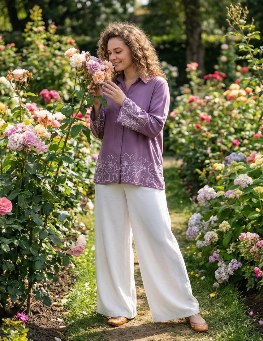 Mauve Purple Shirt and White Pant