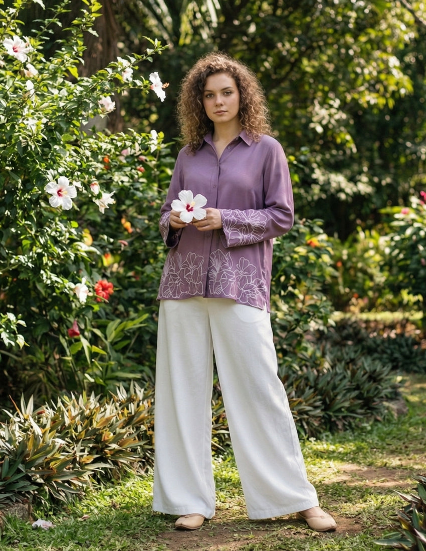 Mauve Purple Shirt and White Pant