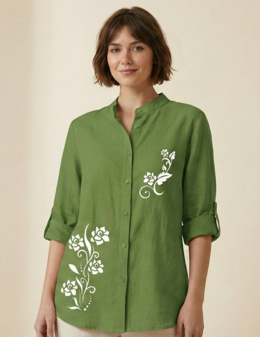 Spring Green Floral Printed Western Top