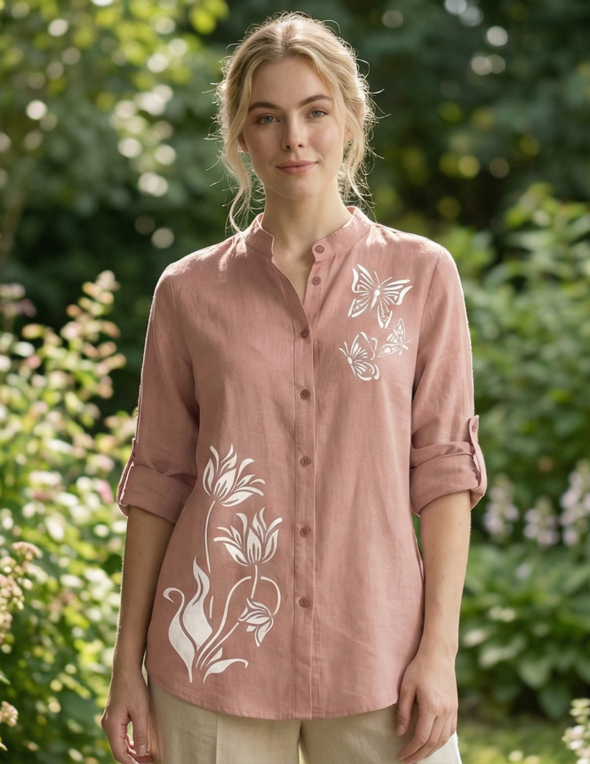 Misty Rose Butterfly Print Floral Women’s Top