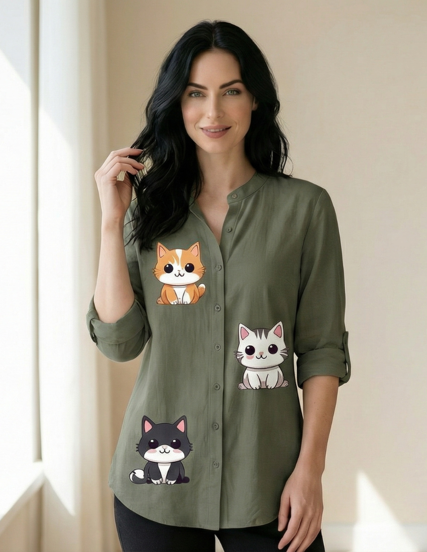 Grey Kitty Charm Printed Cute Top