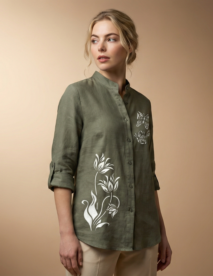 Elegant Dual Print Top - Smoky Grey