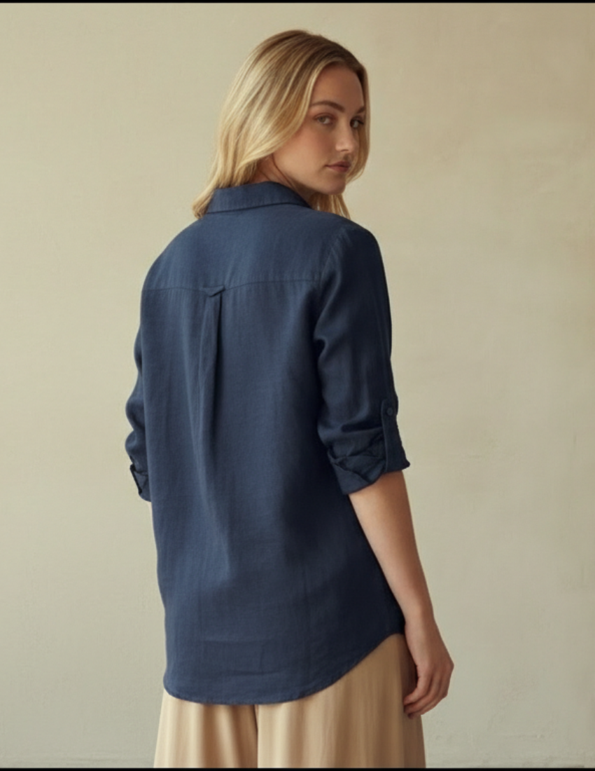 Daisy Print Navy Blue Rayon Women’s Top