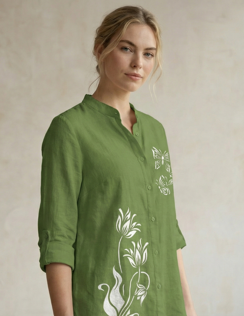 Butterfly Print Casual Women’s Top - Leaf Green