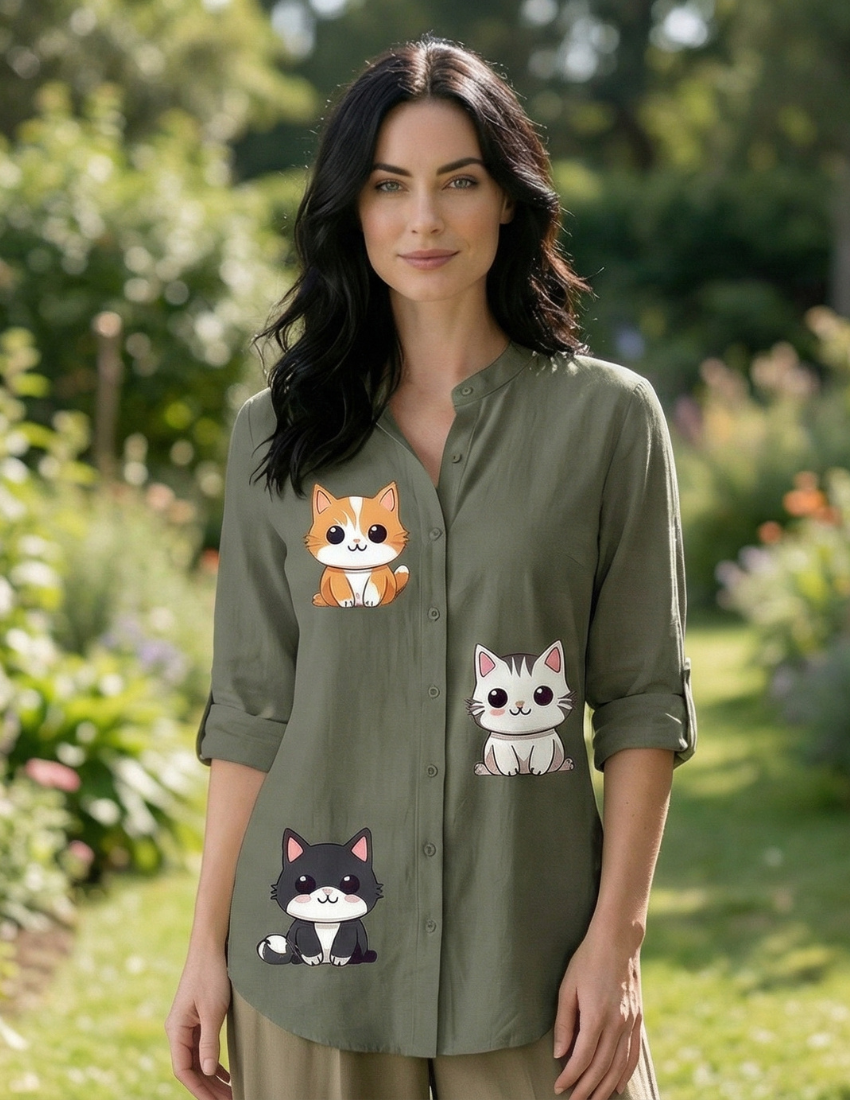 Grey Kitty Charm Printed Cute Top